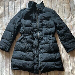 LOFT Black Puffer Coat with Quilted Design and High Collar